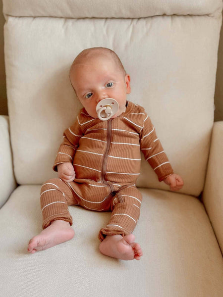 Saddle Stripe / Organic Ribbed 2-Way Zip Romper