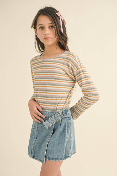 GIRLS KIDS CREW NECK STRIPE TOP (4-6X)