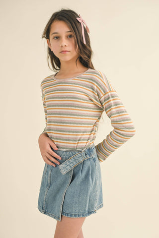 GIRLS KIDS CREW NECK STRIPE TOP (4-6X)