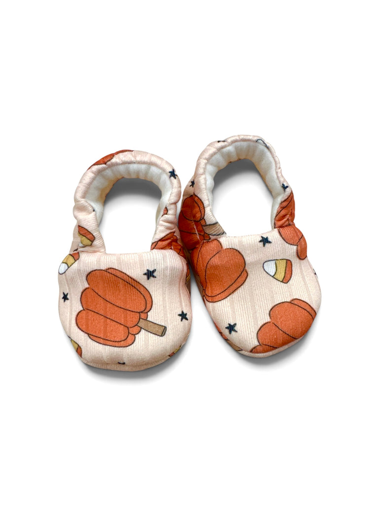 Handmade Soft Soled Slippers -Tossed Pumpkins