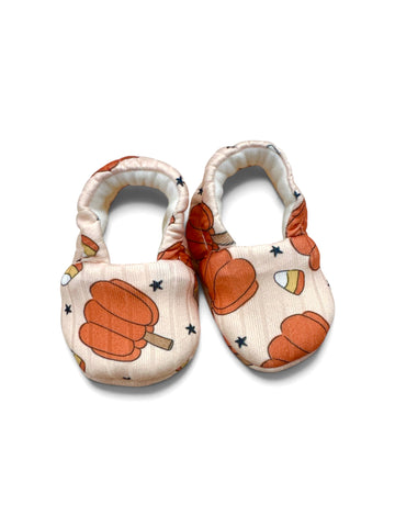 Handmade Soft Soled Slippers -Tossed Pumpkins