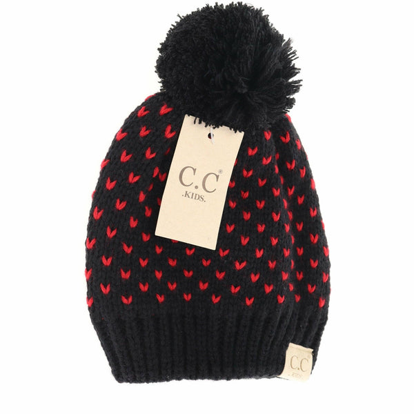 Kids Heart Knit Pom Beanie for Children