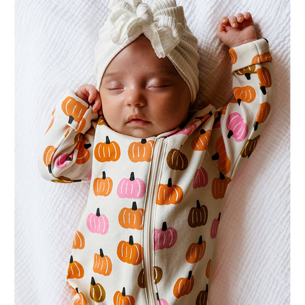 Pink Pumpkin Patch / Organic Frill Zip Footie