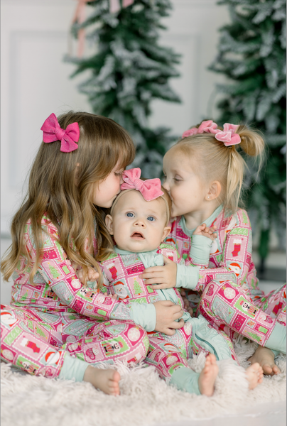 Kids Bamboo Pajamas- Christmas Stamps