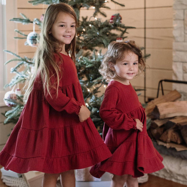 Dotted Rib Organic Cotton Dress - Brick Red