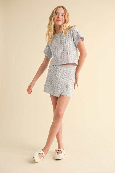 TWEEN GIRLS KIDS CROCHET S/S TOP (7/14)