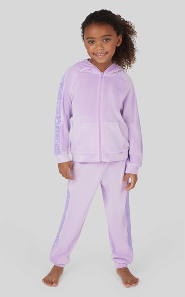 Little Girls - Velour Shimmer Hoodie and Jogger - Set: Orchid Bloom