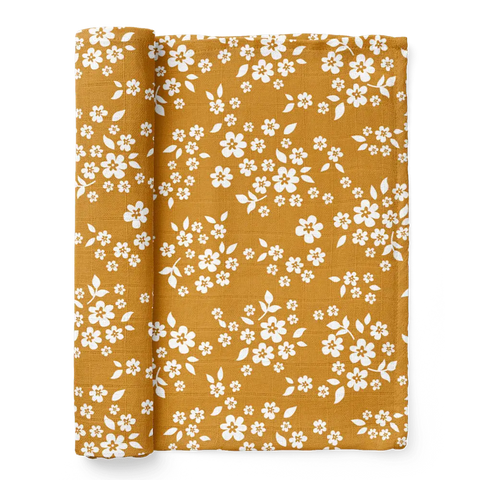 Whimsy Floral Mustard Swaddle