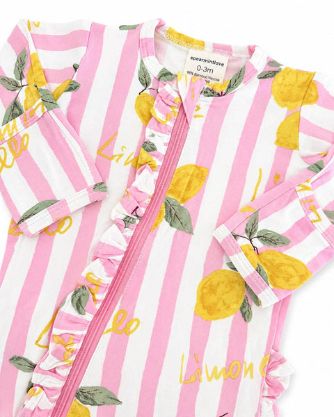 2-Way Zip Ruffle Footie, Lemon Amore