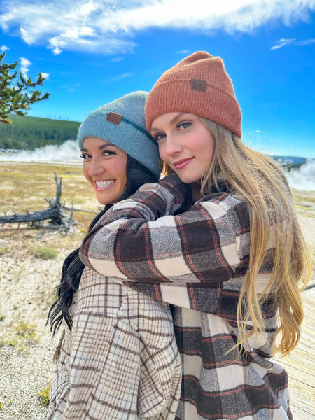 Soft Feather Yarn Striped Cuff C.C Beanie