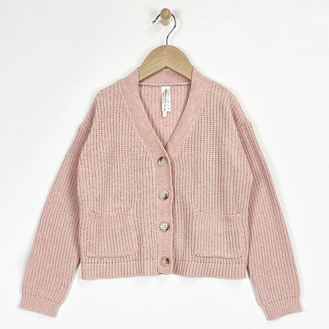 KIDS BUTTON DOWN CHENILLE CARDIGAN SWEATER  (7-14)