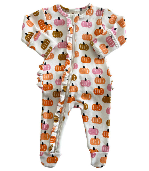 Pink Pumpkin Patch / Organic Frill Zip Footie