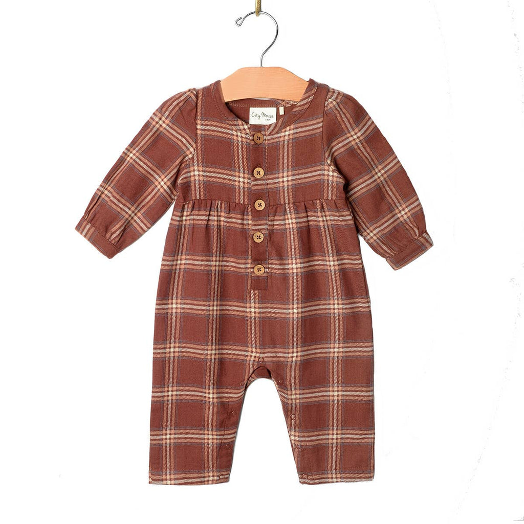 Henley Long Leg Romper- Fall Rust