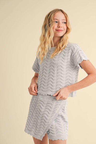 TWEEN GIRLS KIDS CROCHET S/S TOP (7/14)