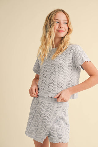TWEEN GIRLS KIDS CROCHET S/S TOP (7/14)
