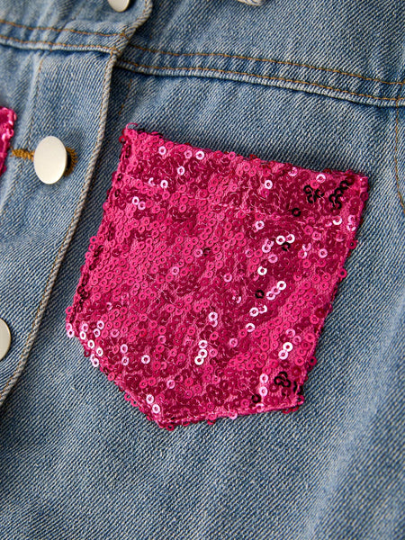 Denim Pink Sequined Jacket