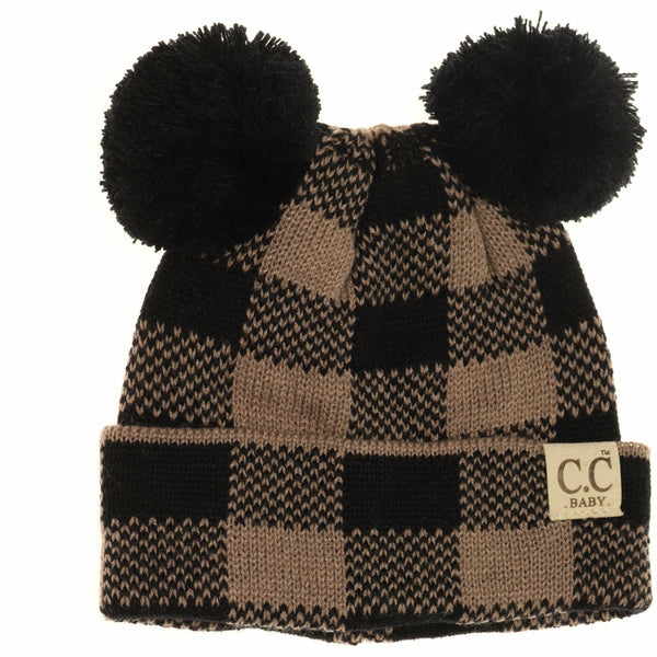 BABY Buffalo Plaid Pom Pom Beanie - Newborn/Knit Hat