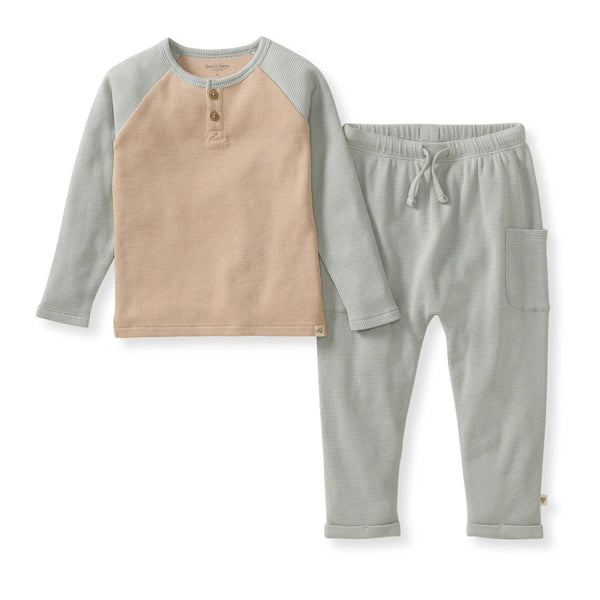 Organic Thermal Boy Tee & Pants Set • Blue Gray