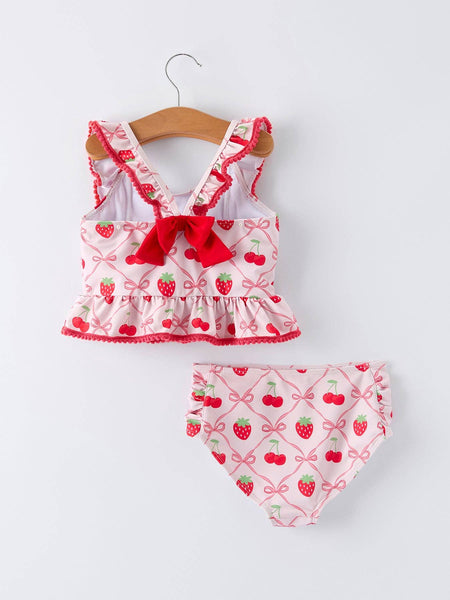 Strawberry Cherry Ruffle Girl Swimwear Set