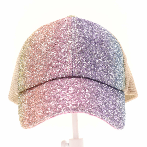 KIDS Glitter Ombre Criss-Cross High Ponytail CC Ball Cap