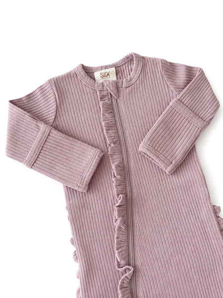 Lavender / Ribbed Frill 2-Way Zip Footie
