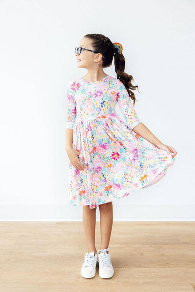 Field of Flowers 3/4 Sleeve Pocket Twirl Dress