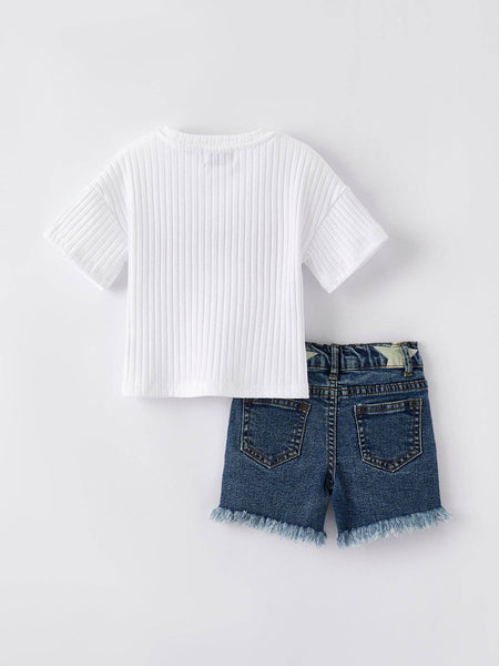 “America” Top + Denim Shorts Set