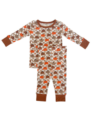 Long Sleeve 2-Piece Set, Pumpkin Checkerboard