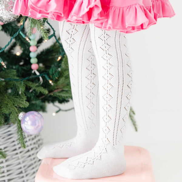 Fancy Knit Tights - White