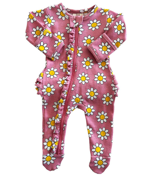 Daisy Pop Punch / Organic Frill Zip Footie