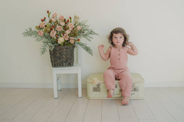 The Darcy - Sweet Pink- Organic Muslin Adjustable Overalls
