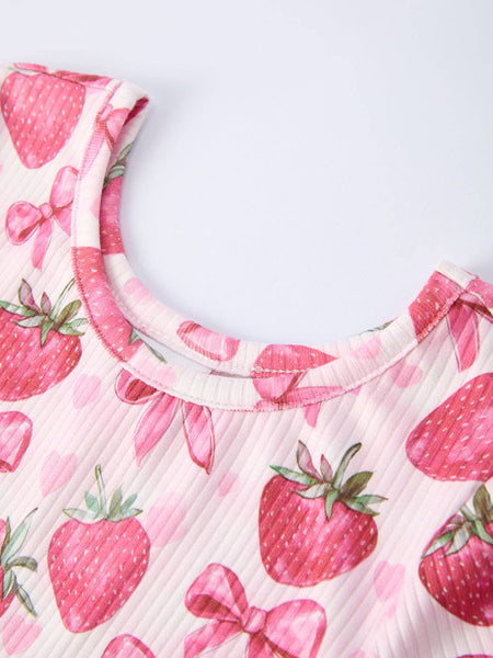 Summer Strawberry Bow Short Sleeve Dress
