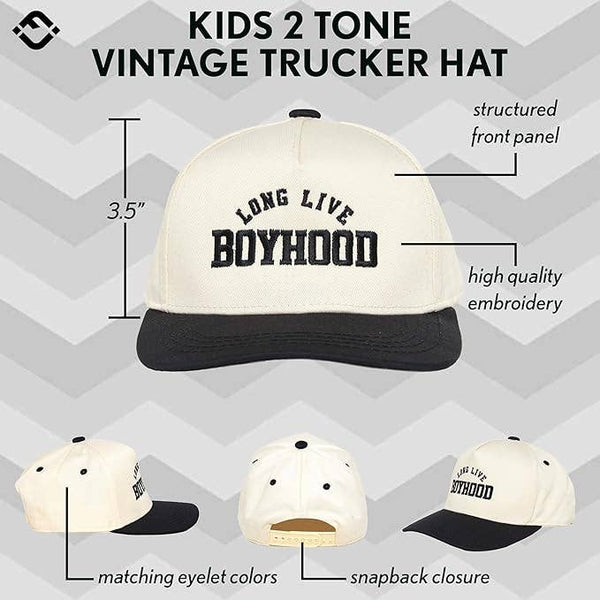 Kids/Baby Two Tone Cap - Long Live Boyhood - Black/Beige
