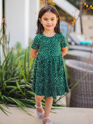 Green Dot Pocket Girls Dress