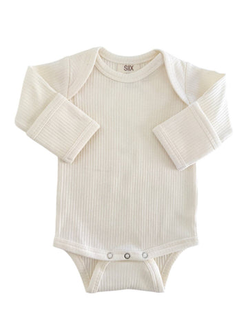 Ivory / Organic Ribbed Long Sleeve Bodysuit