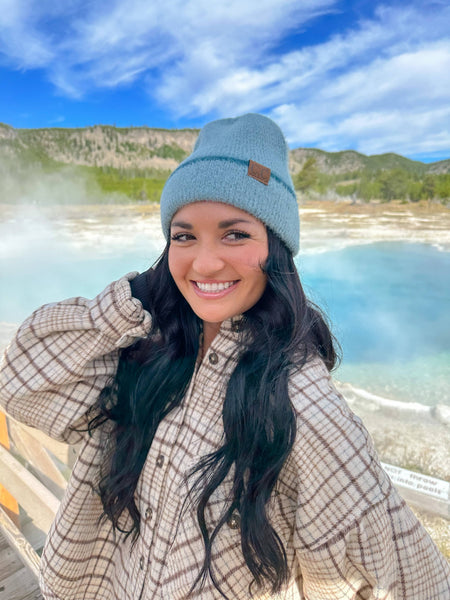 Soft Feather Yarn Striped Cuff C.C Beanie