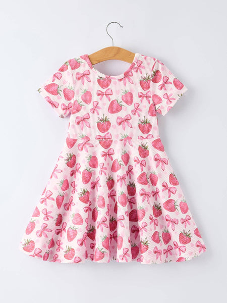 Summer Strawberry Bow Short Sleeve Dress