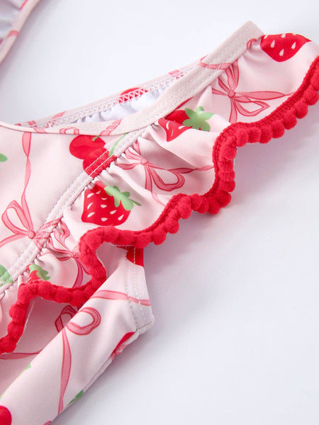 Strawberry Cherry Ruffle Girl Swimwear Set