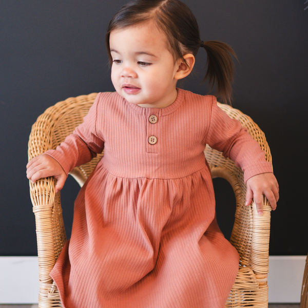 Terracotta Organic Ribbed Cotton Dress