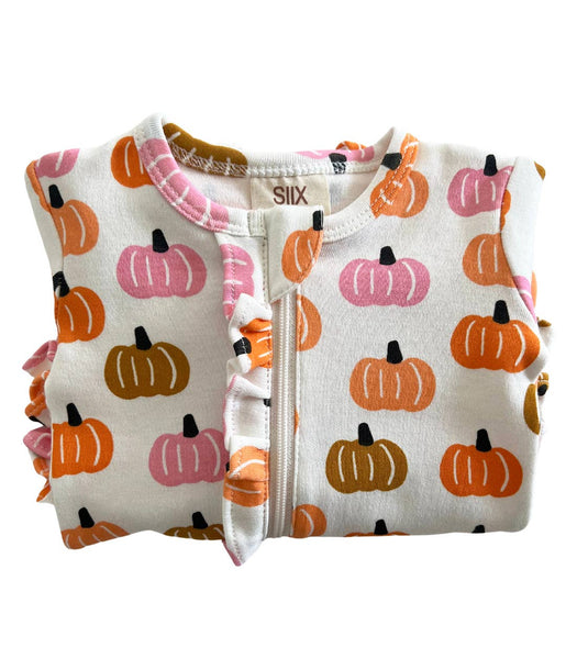 Pink Pumpkin Patch / Organic Frill Zip Footie