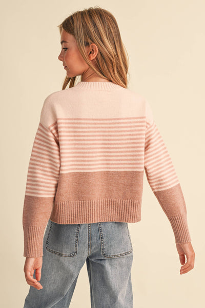 TWEEN GIRLS Blush Stripe DROP SHOULDER SWEATER  (7-14)