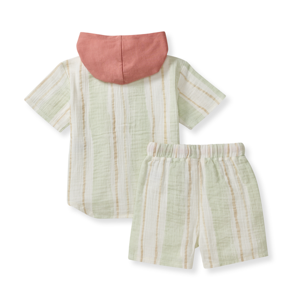 Pacific Stripe Hooded Shirt & Shorts Set
