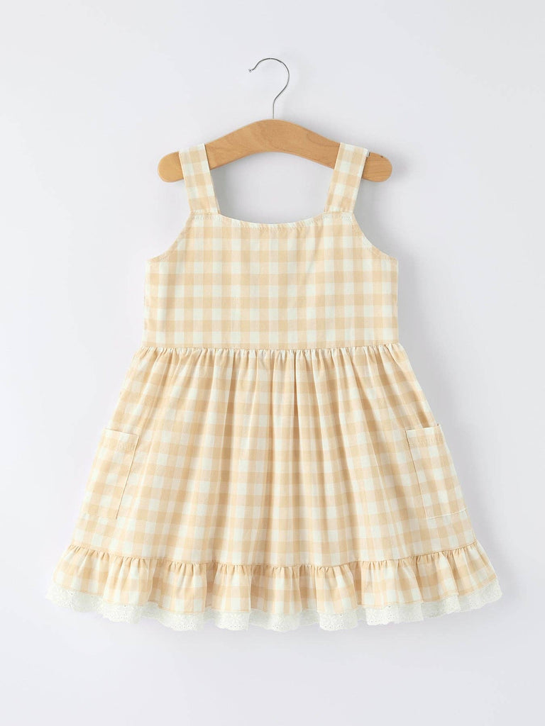 Beige Plaid Dress With Pocket