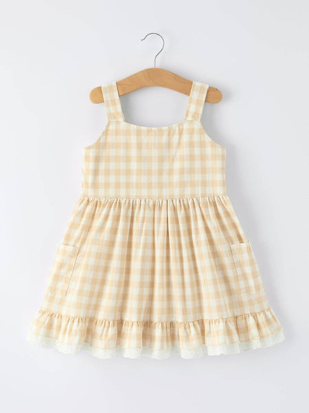 Beige Plaid Dress With Pocket