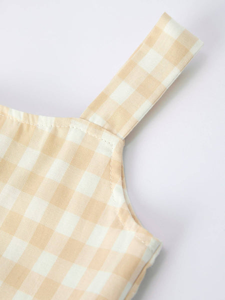Beige Plaid Dress With Pocket