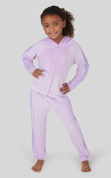 Little Girls - Velour Shimmer Hoodie and Jogger - Set: Orchid Bloom