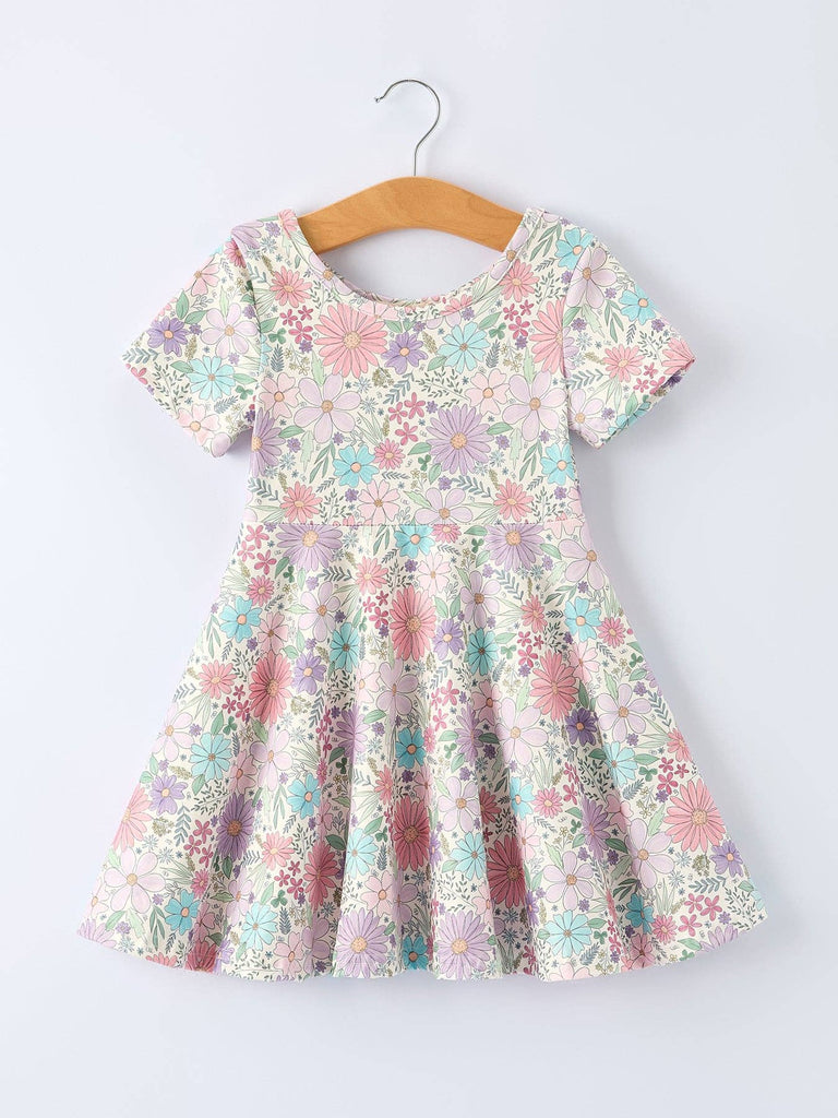 Spring Pastel Floral Girls Casual Dress