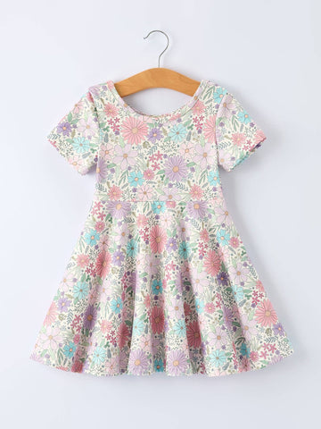 Spring Pastel Floral Girls Casual Dress