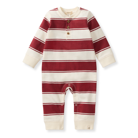 Rugby Peace Stripe Baby Boy Jumpsuit - Brick Red