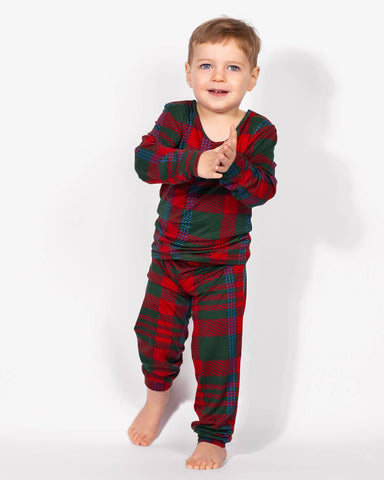 Kid's Telluride Plaid Long Sleeve Pajamas   Dark Green/Red/Blue